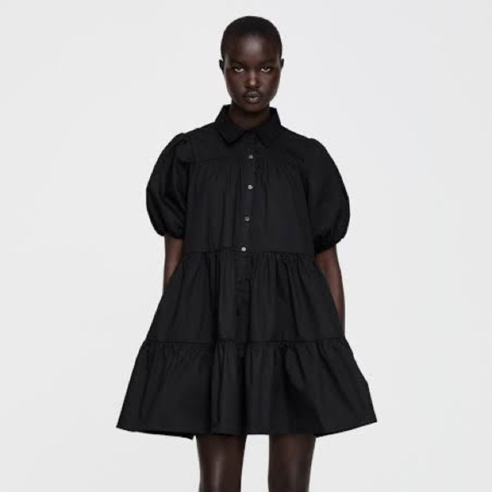 ZARA •  Babydoll Voluminous Flounce Black Dress